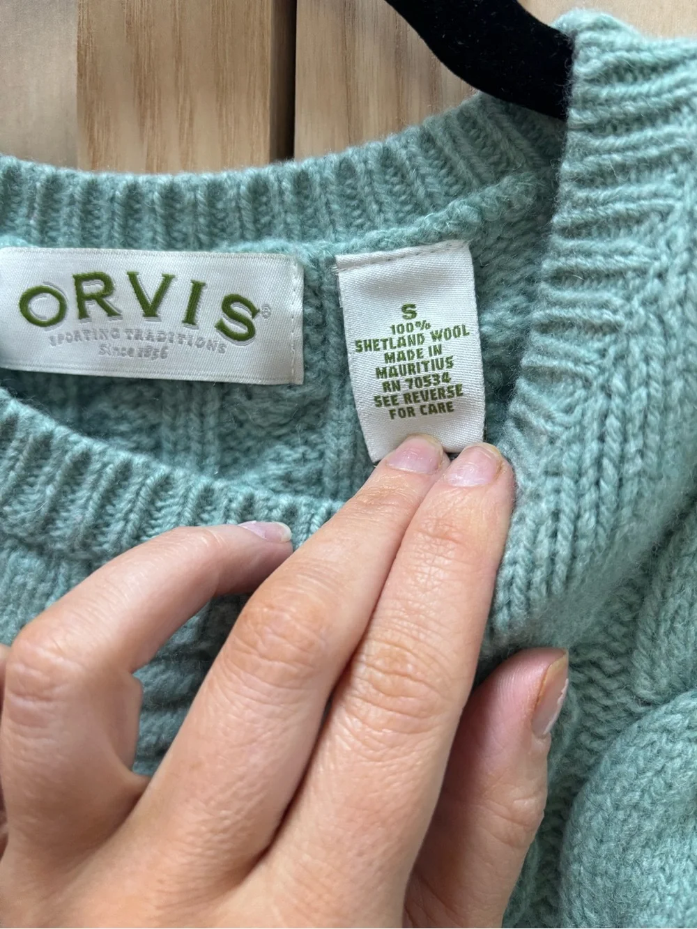 Orvis Women's Cable Knit Sweater - Sage Green 100% Wool